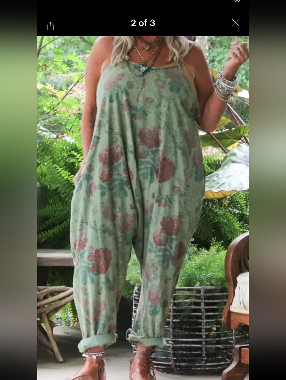 Jaded Gypsy Meadow Bloom Romper Boho Green Floral Wide-Leg Romper